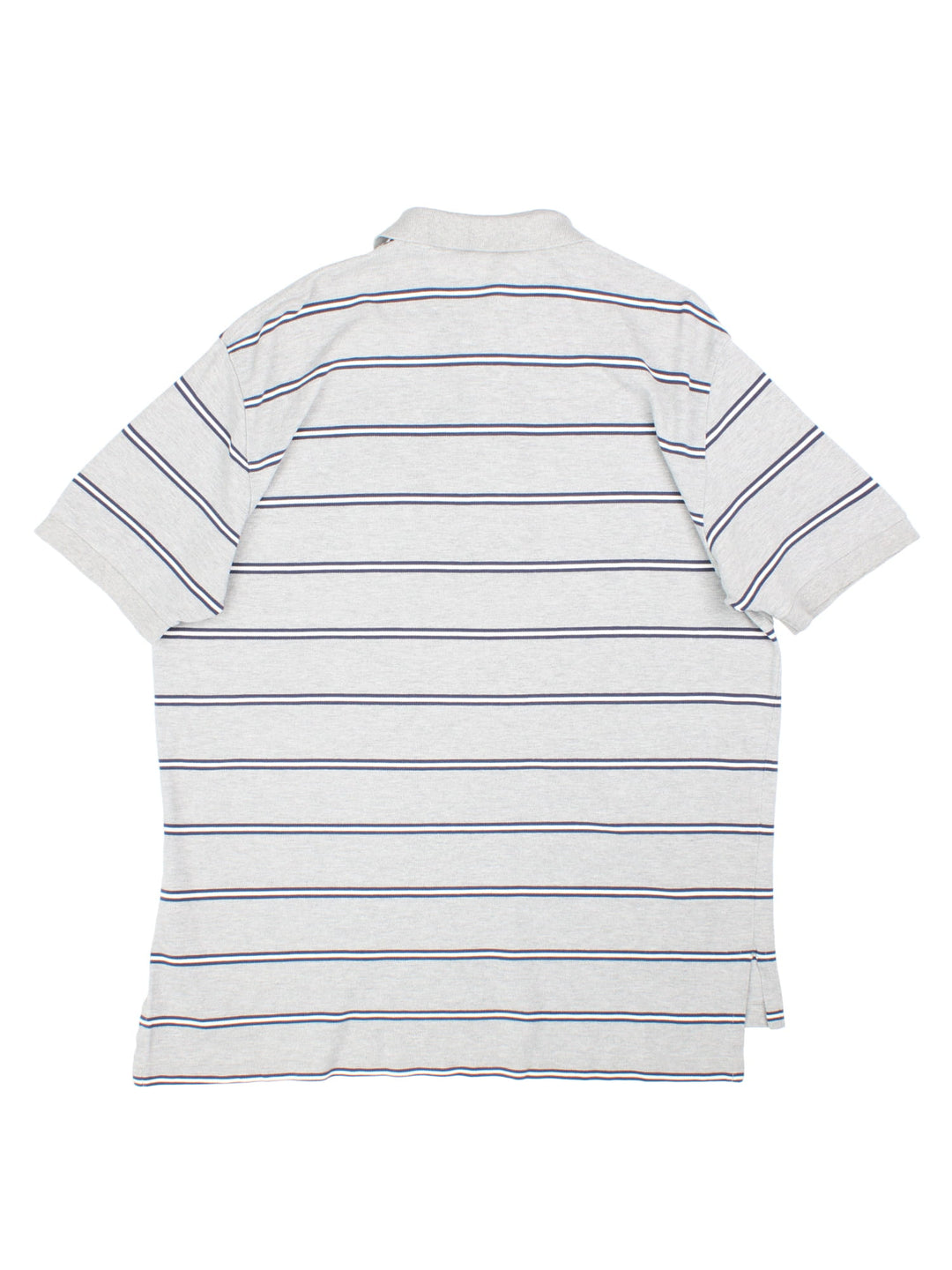 Ralph Lauren Polo Shirt in a grey, navy blue and white striped colourway with the logo embroidered on the front.