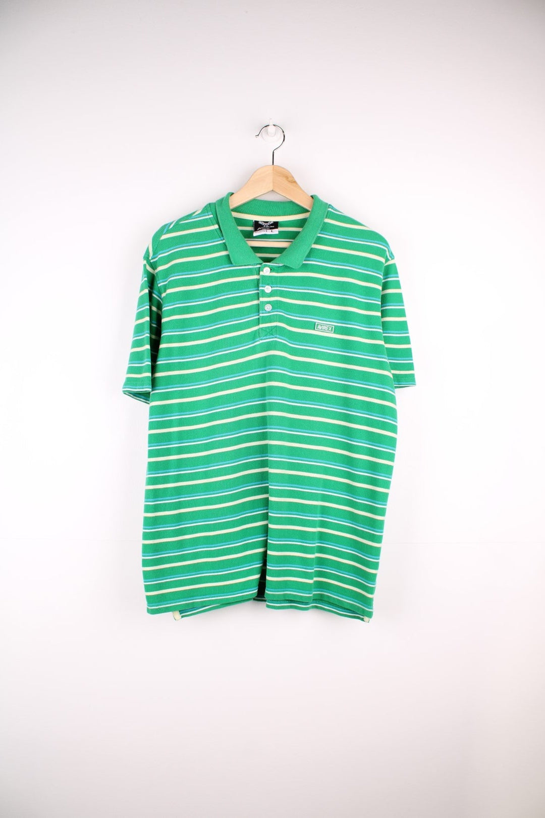 Avirex polo shirt in a striped green colourway with the logo on front.