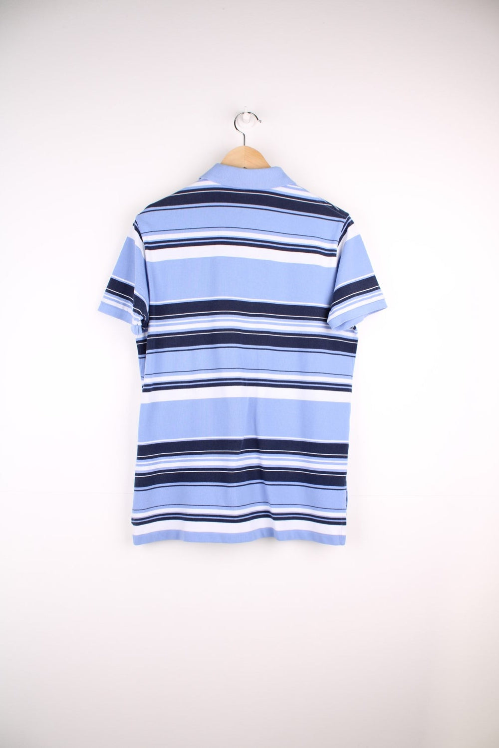 Ralph Lauren striped polo shirt in a blue colourway with the logo embroidered on front.