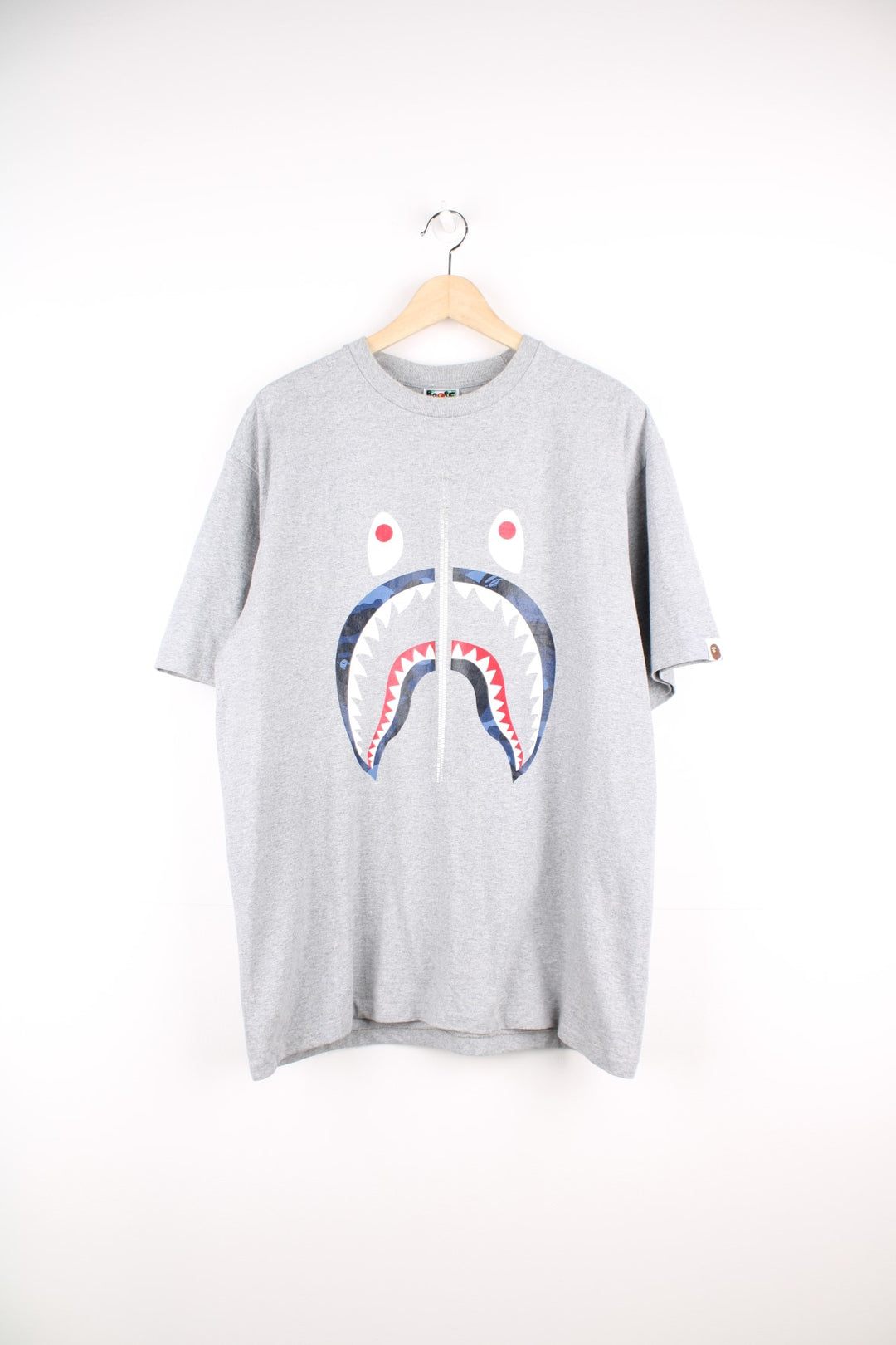 Bape Shark T-Shirt in a grey colourway with the shark face printed on the front.