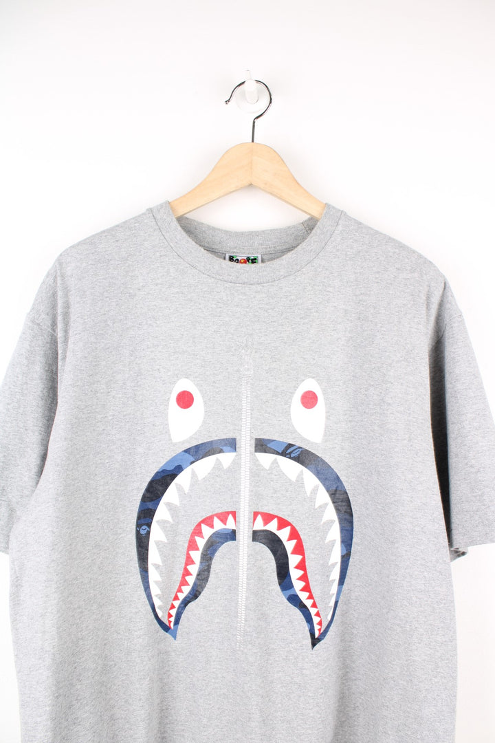 Bape Shark T-Shirt in a grey colourway with the shark face printed on the front.