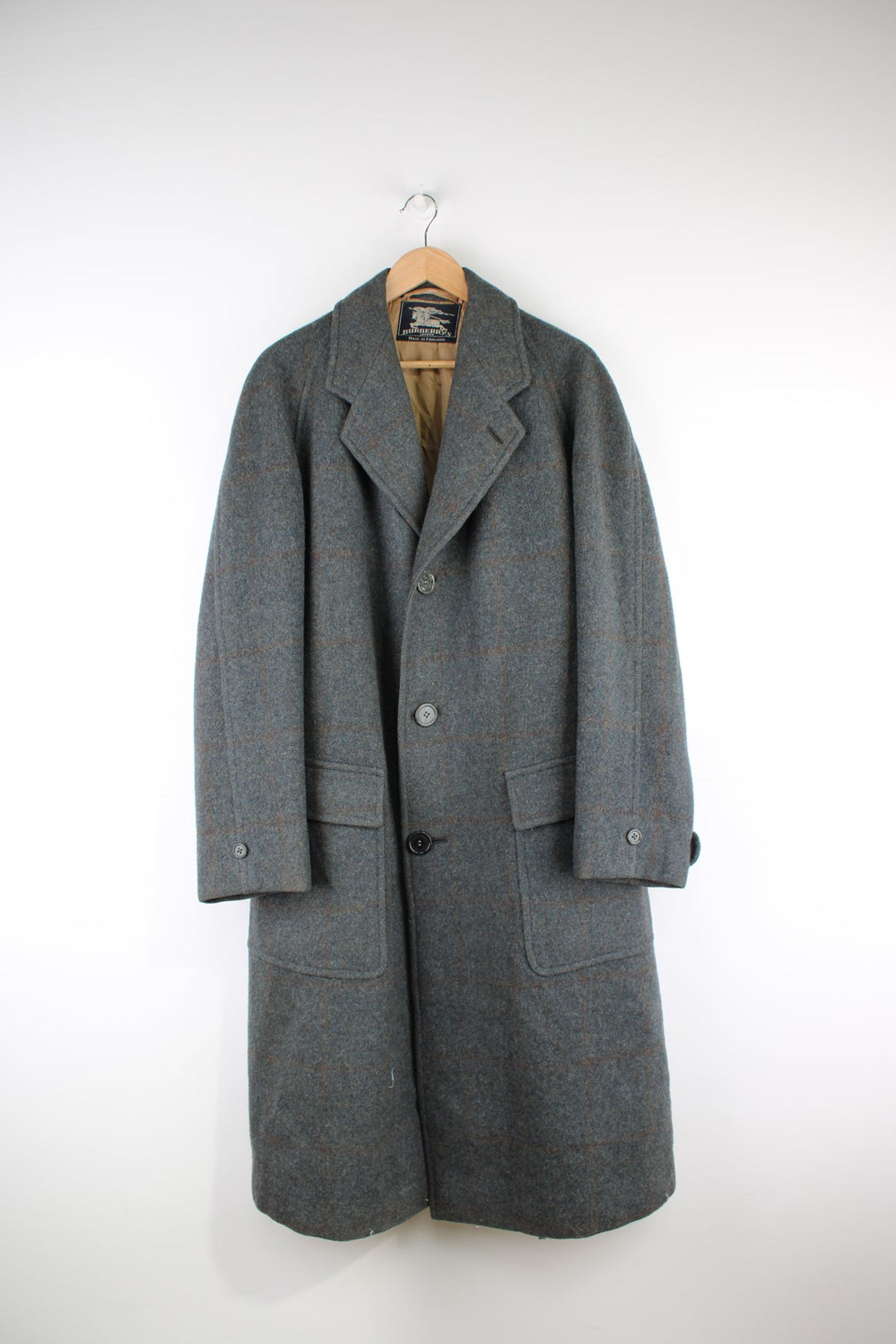 Vintage Burberry grey wool, made in England with pre 90's 'Burberrys' blue label and hand written order number