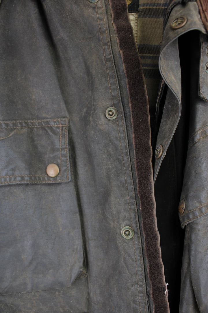 Vintage 1960's Belstaff brown Trial Master wax jacket with corduroy collar, multiple pockets and plaid lining