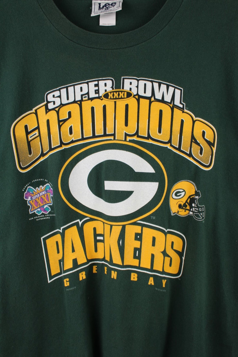 Lee Sport Green Bay Packers Super Bowl Champions 1996 t-shirt in dark green with front graphic in yellow and white.