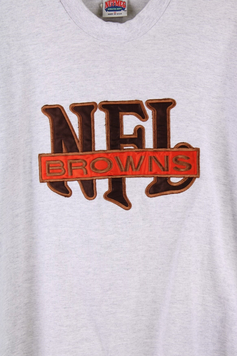 Vintage Cleveland Browns NFL t-shirt in grey marl with brown and orange embroidered logo on the front and a small logo tag on one sleeve