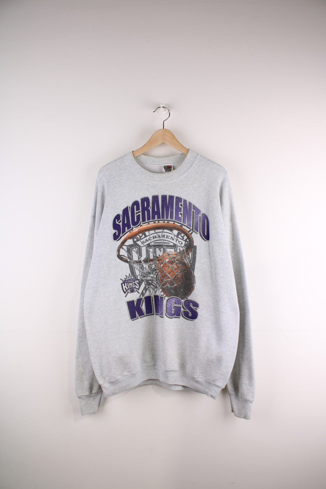 Fruit of the Loom San Francisco Kings basketball graphic sweatshirt in grey with spellout in blue.