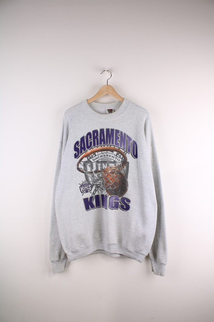 Fruit of the Loom San Francisco Kings basketball graphic sweatshirt in grey with spellout in blue.