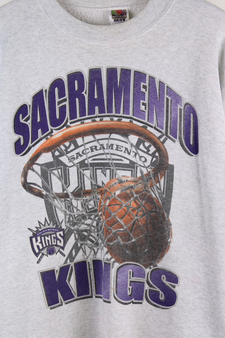 Fruit of the Loom San Francisco Kings basketball graphic sweatshirt in grey with spellout in blue.