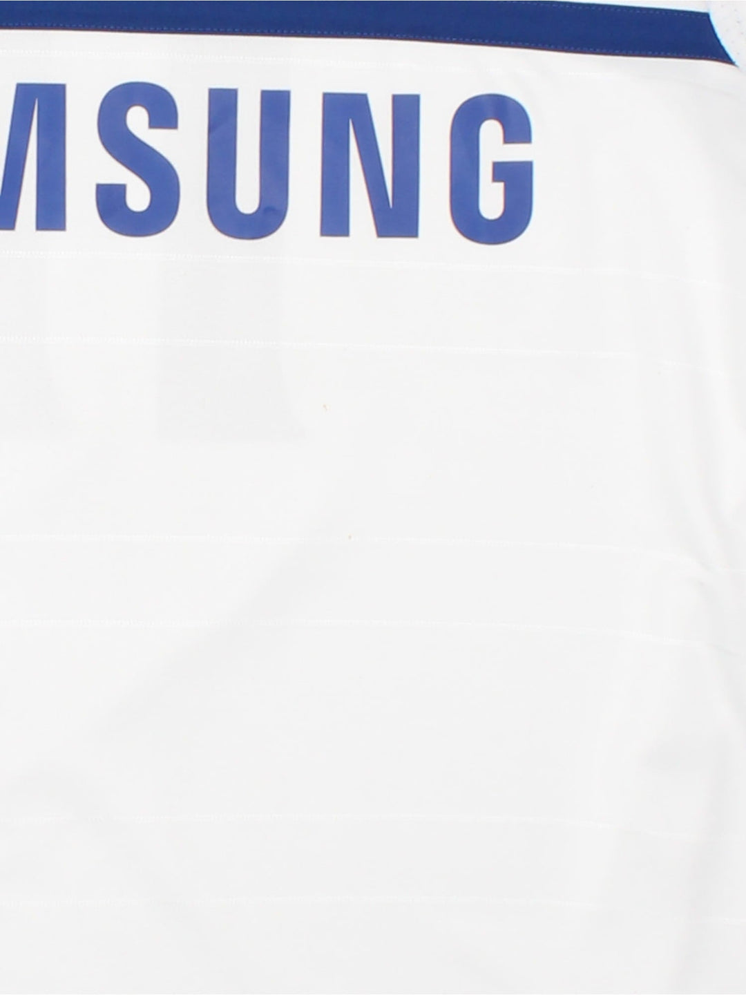 Chelsea 2013/14 Adidas away kit football shirt in white with blue three stripe detailing and red piping, Oscar no. 11 on the back, and embroidered logos and badge on the front.