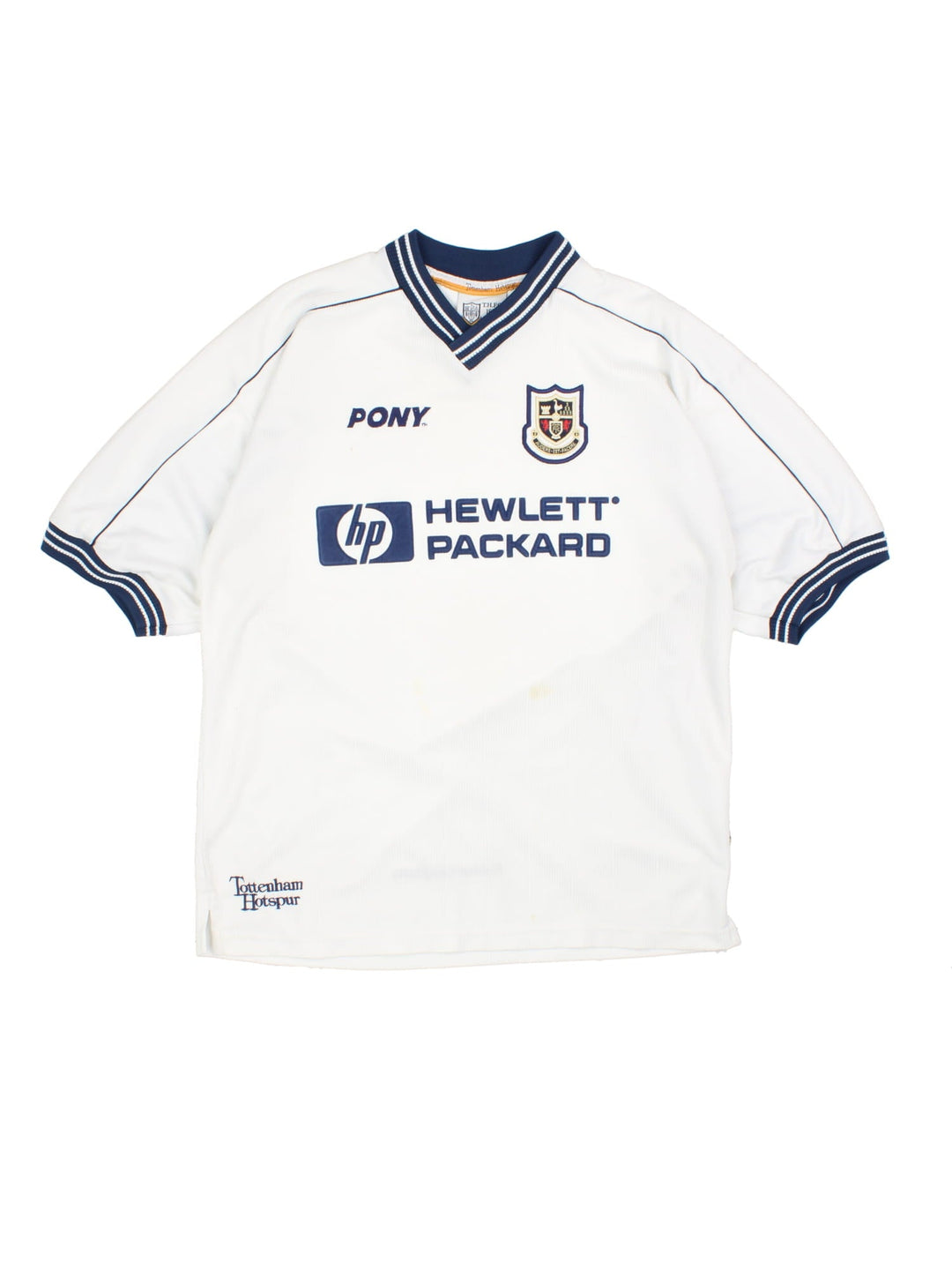 Tottenham 1997/99 Pony home kit football shirt in black with navy blue detailing at the collar and cuffs, logos embroidered on the front and the team motto on the back.