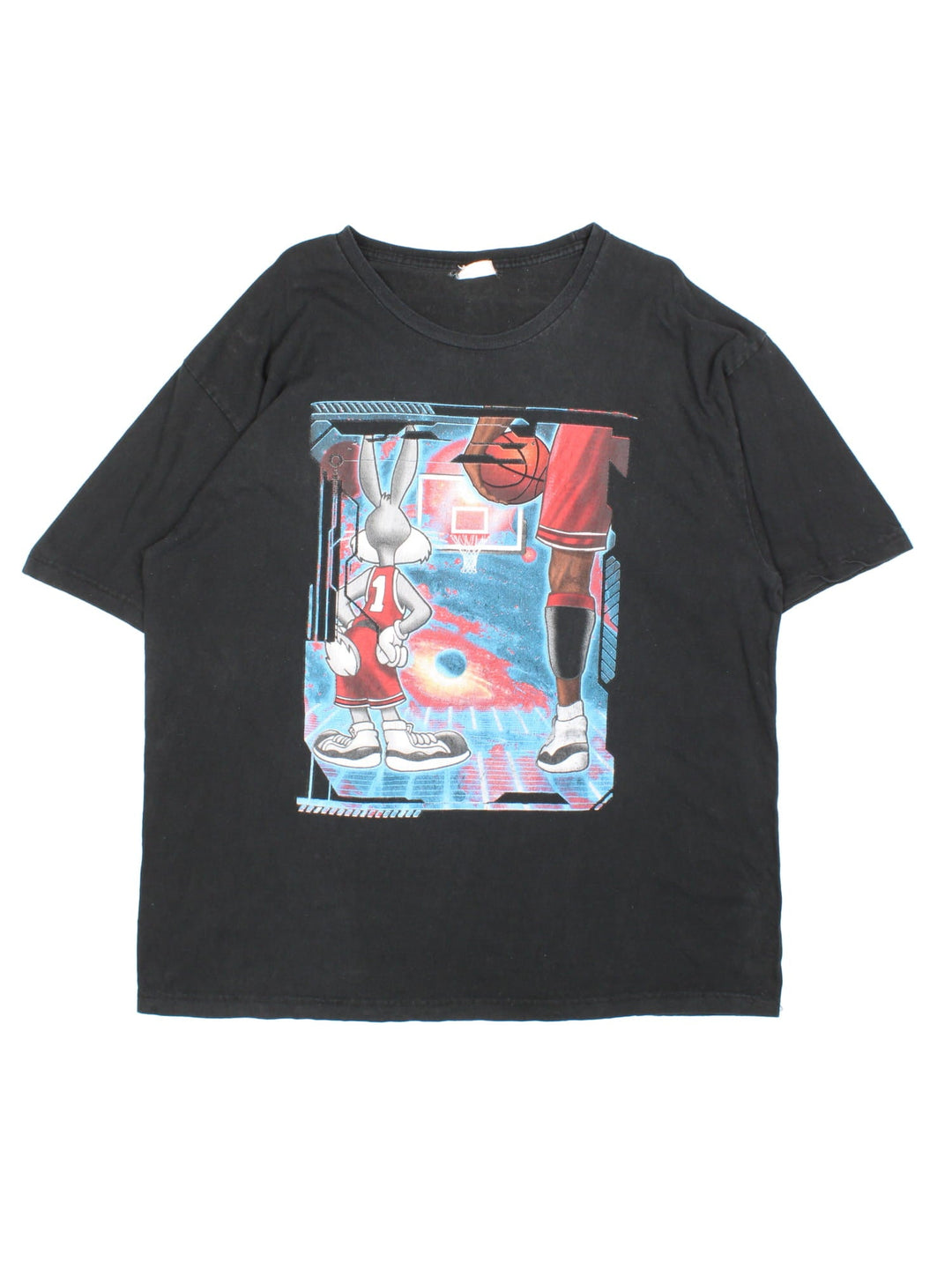 Vintage Space Jam t-shirt in black with front graphic of Bugs Bunny and Michael Jordan.