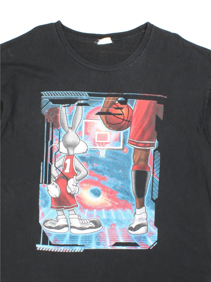 Vintage Space Jam t-shirt in black with front graphic of Bugs Bunny and Michael Jordan.