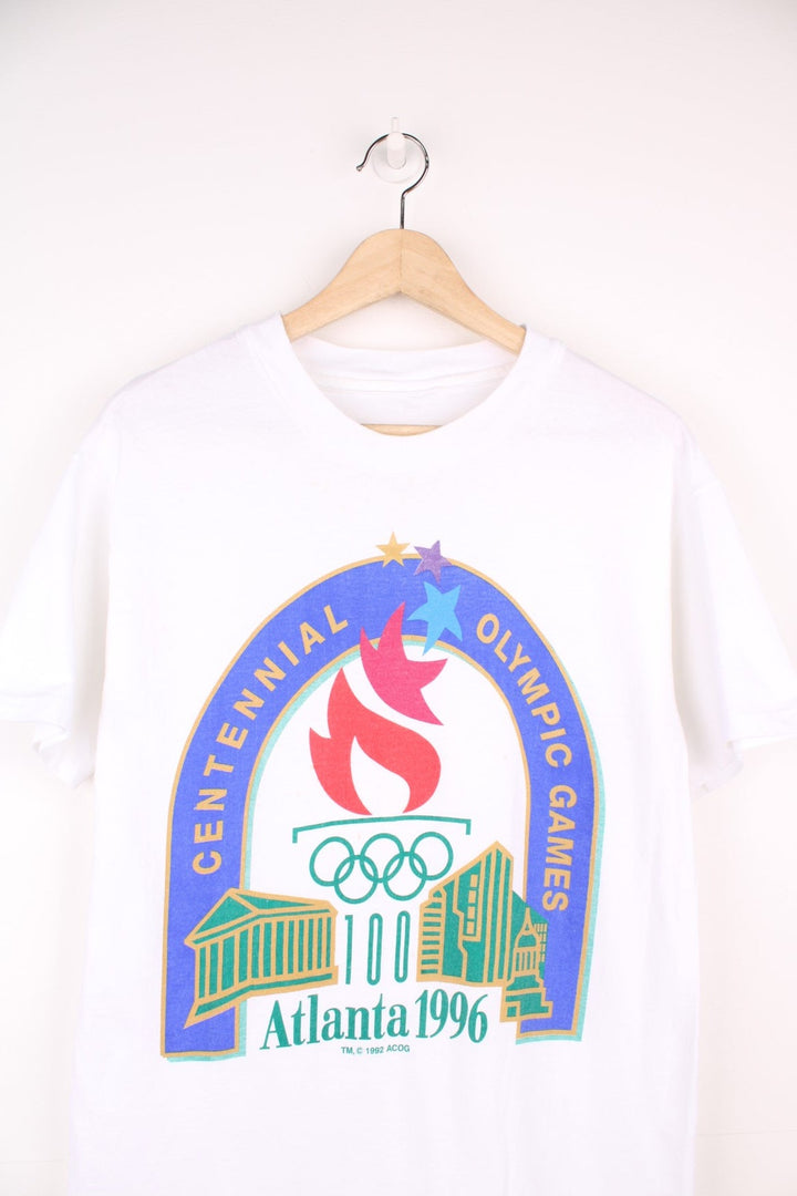 Atlanta 1996 Centennial Olympic Games single stitch T-Shirt. Features large graphic print on the front. 