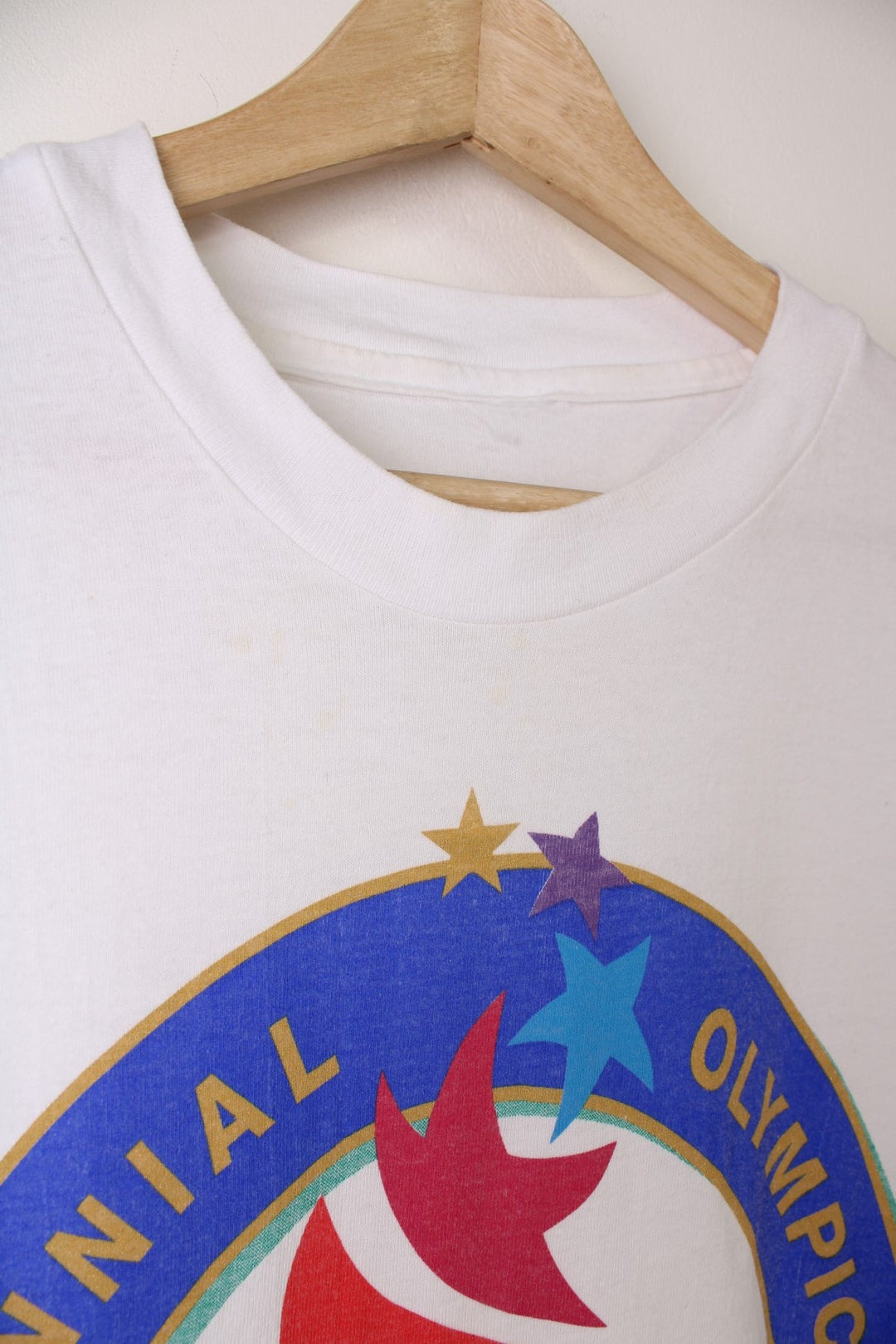 Atlanta 1996 Centennial Olympic Games single stitch T-Shirt. Features large graphic print on the front. 