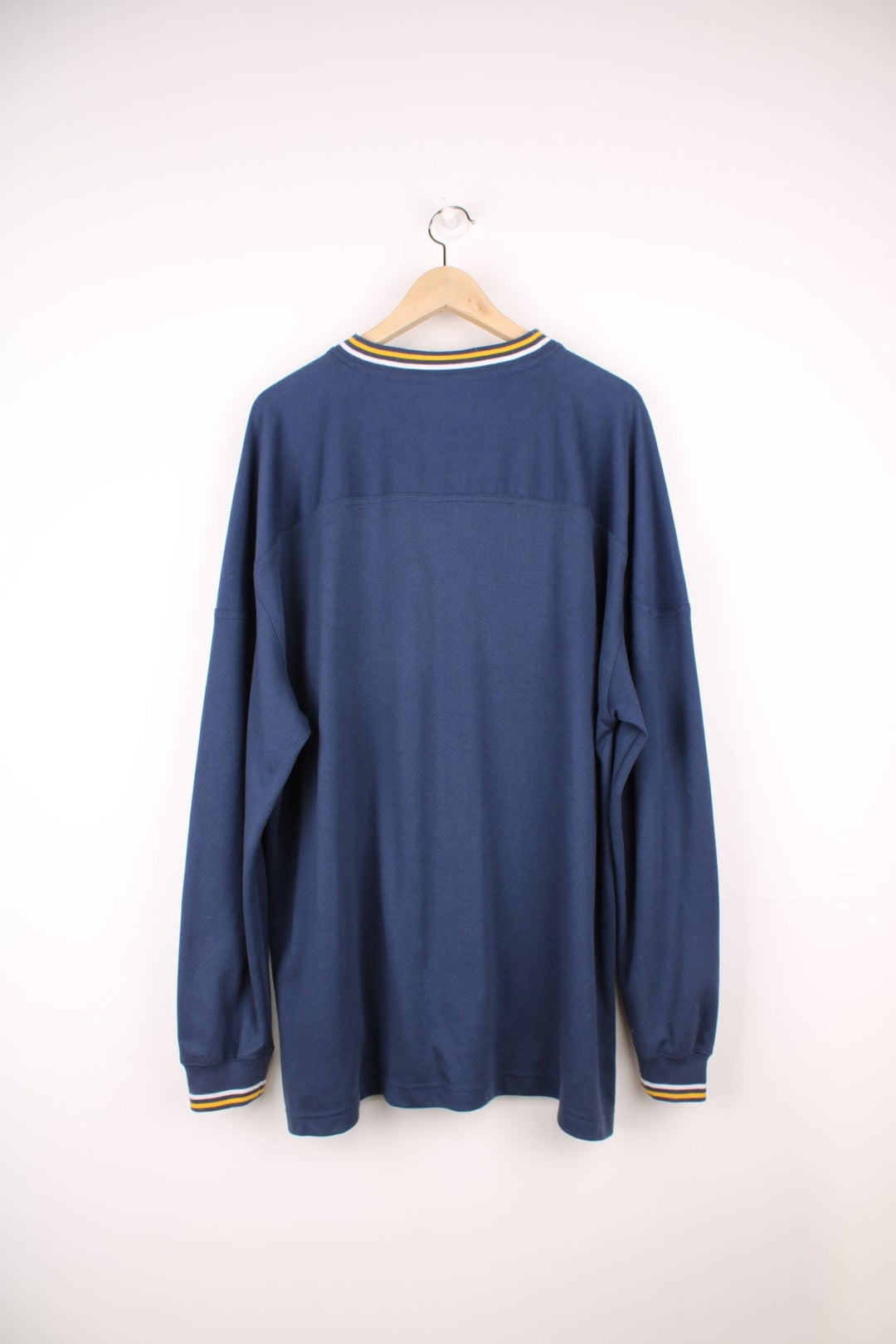 San Diego Chargers v-neck sweatshirt/jersey top in blue and yellow. Features embroidered logo across the chest.