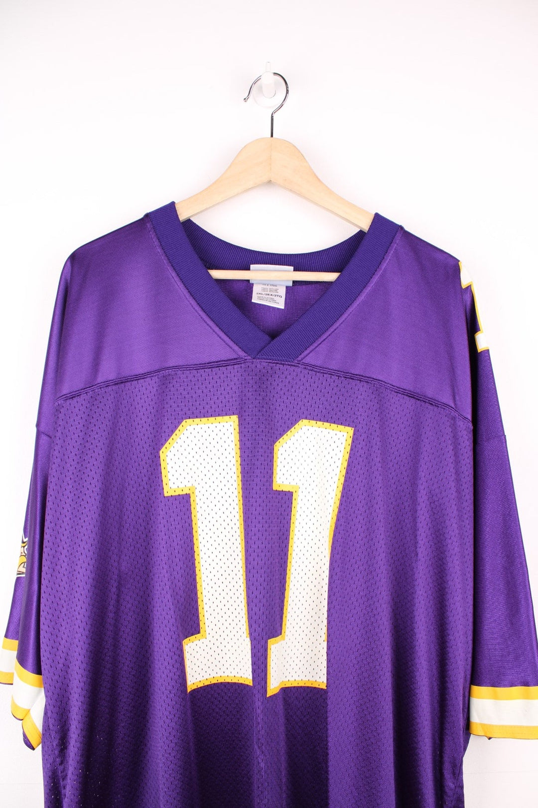 NFL Minnesota Vikings Jersey in a purple colourway, Duante Culpepper number 11 printed on the back, and has the logos printed on the front and sleeves. 