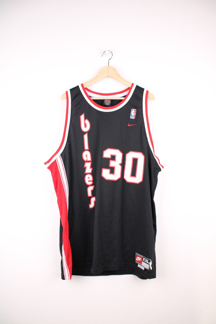 Nike 2000's Portland Trail Blazers NBA Jersey in a black, red and white colourway, Rasheed Wallace number 30 embroidered on the back, and has the logos embroidered on the front.  