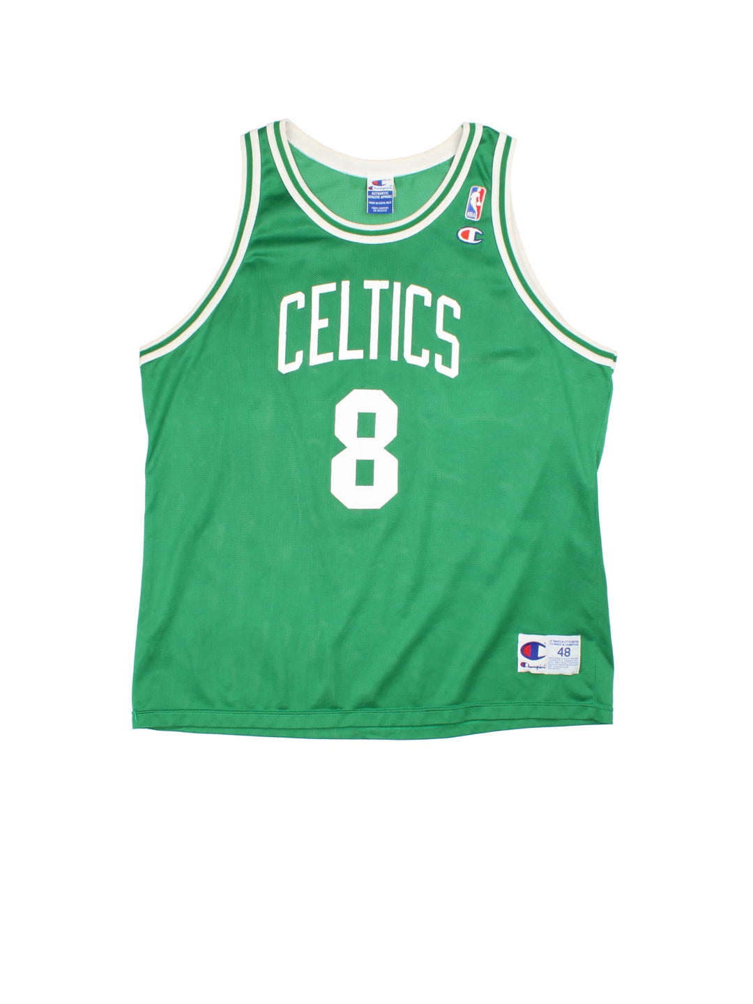 Vintage 90's Boston Celtics Champion NBA Jersey in the green home kit colourway, features printed team name on the front, and Walker number 8 on th back.