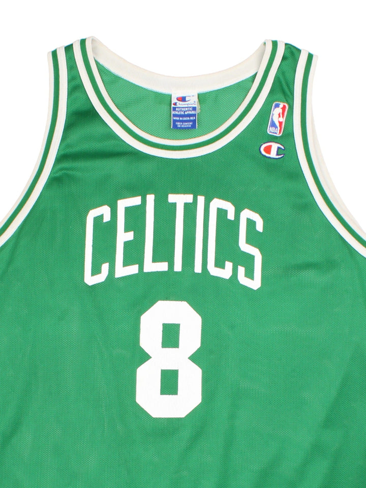 Vintage 90's Boston Celtics Champion NBA Jersey in the green home kit colourway, features printed team name on the front, and Walker number 8 on th back.