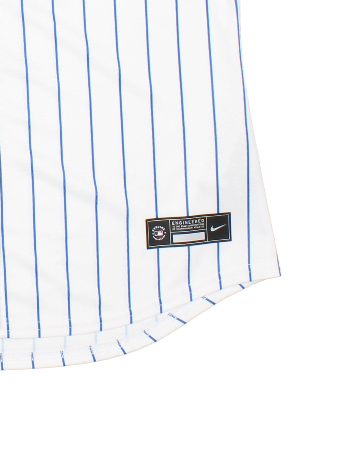 Chicago Cubs Nike MLB Jersey in the white colourway, logo embroidered on the chest with blue stripe detailing. World tour London series badge on sleeve.