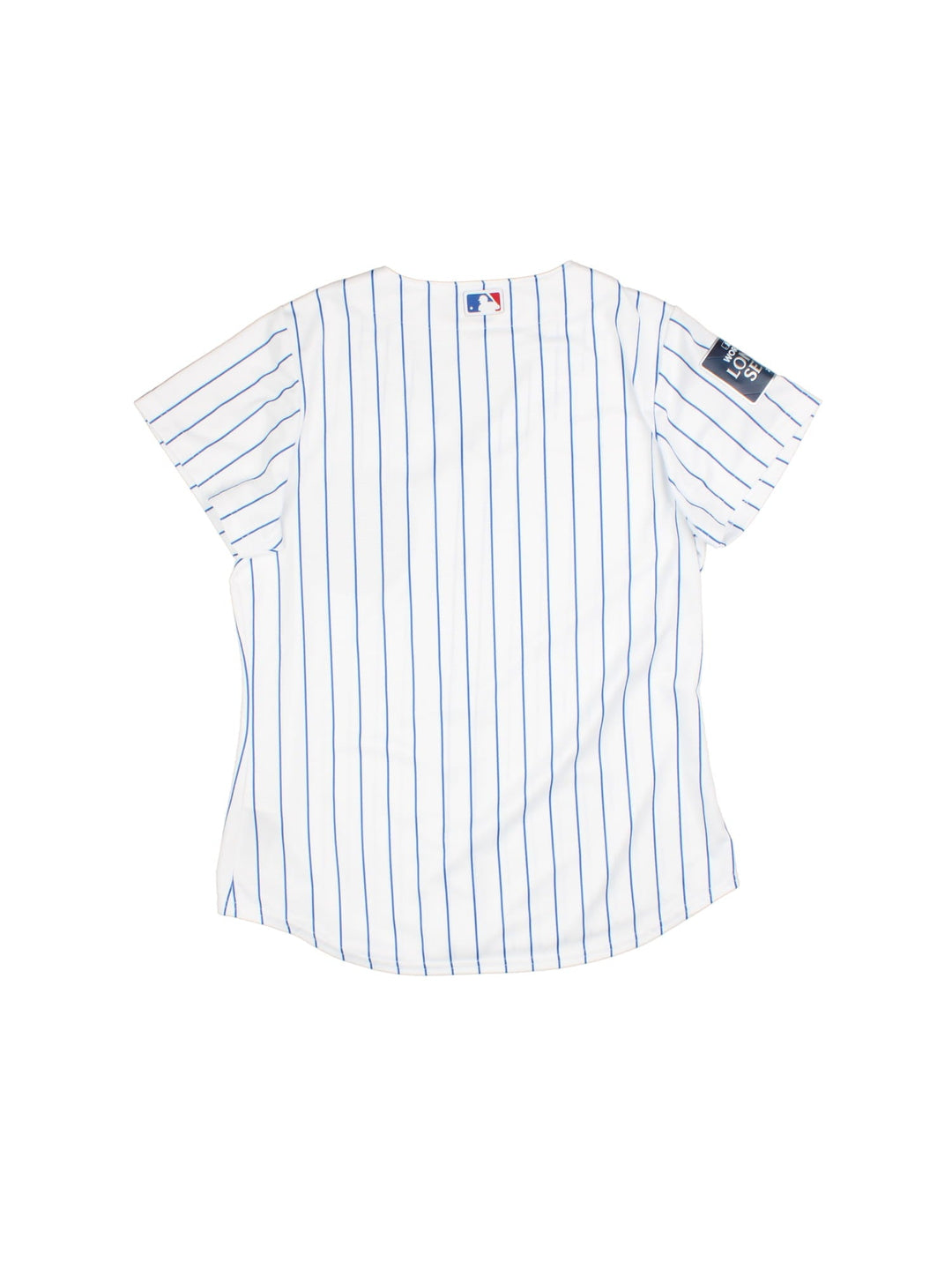 Chicago Cubs Nike MLB Jersey in the white colourway, logo embroidered on the chest with blue stripe detailing. World tour London series badge on sleeve.