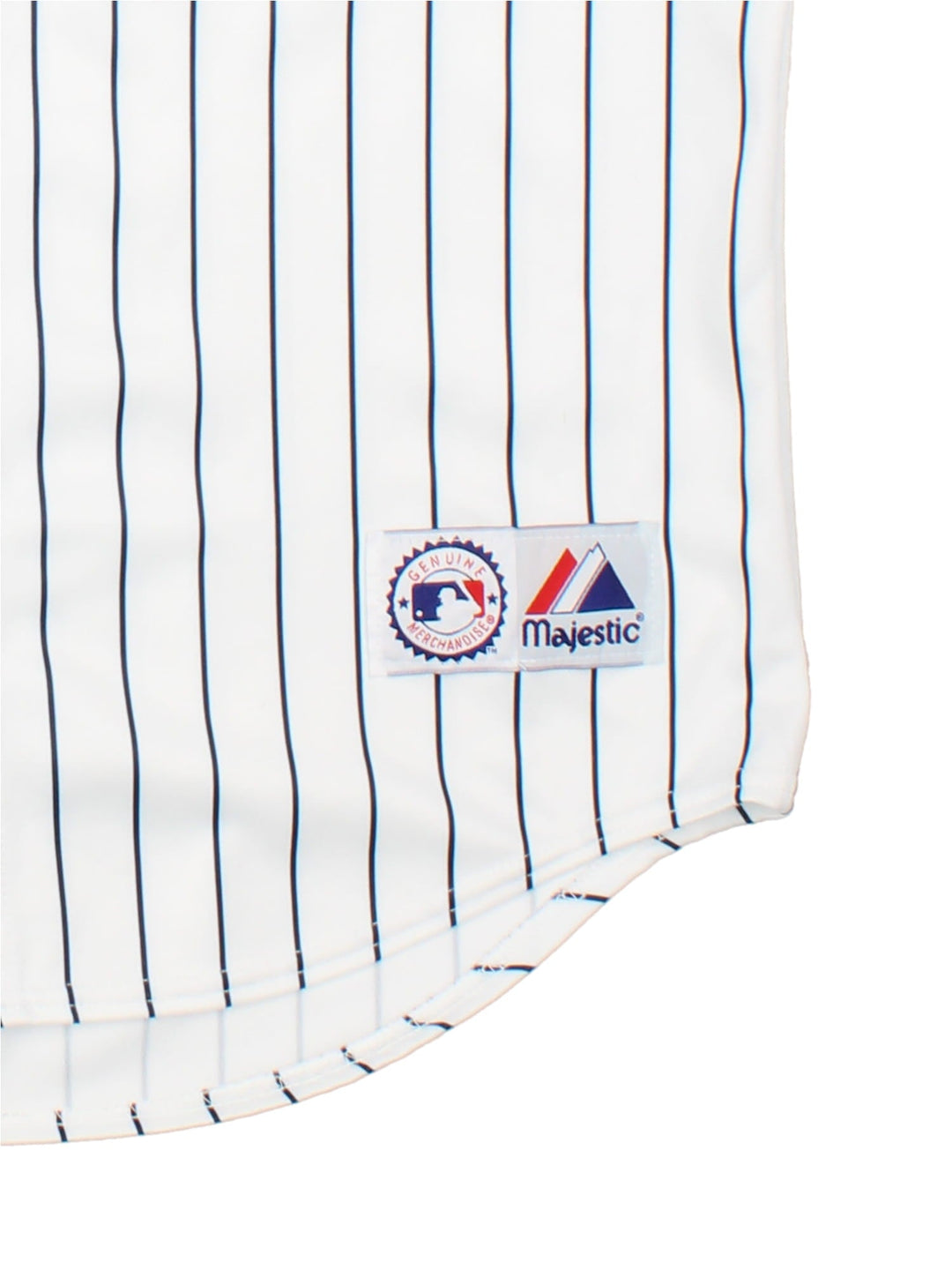 New York Yankees Majestic MLB Jersey in the white home kit colourway, features classic logo on front and traditional blue stripe detailing, button down front, has the player name ABREU and number 53 on the back.