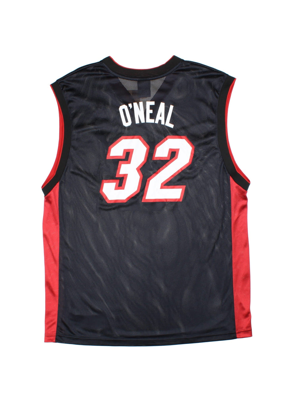 Miami Heat Reebok NBA Jersey in the black away kit colourway with red detailing. #32 Shaq O'Neal on the back with the team logo on front