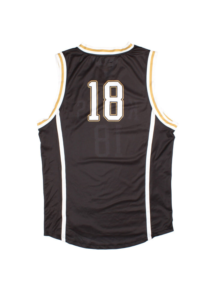 Vintage New Zealand Kiwi Rugby League Basketball Style Vest Jersey in a black home kit colourway, features printed name across chest and number on front and back.