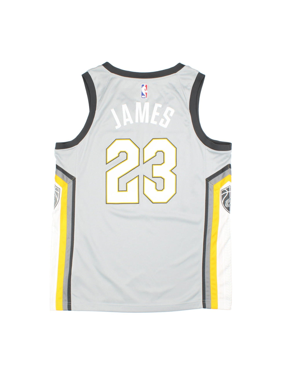 Cleavland Cavaliers Nike Lebron James NBA Jersey in the grey colourway, features The Land logo across the chest and player number 23 on front and back.