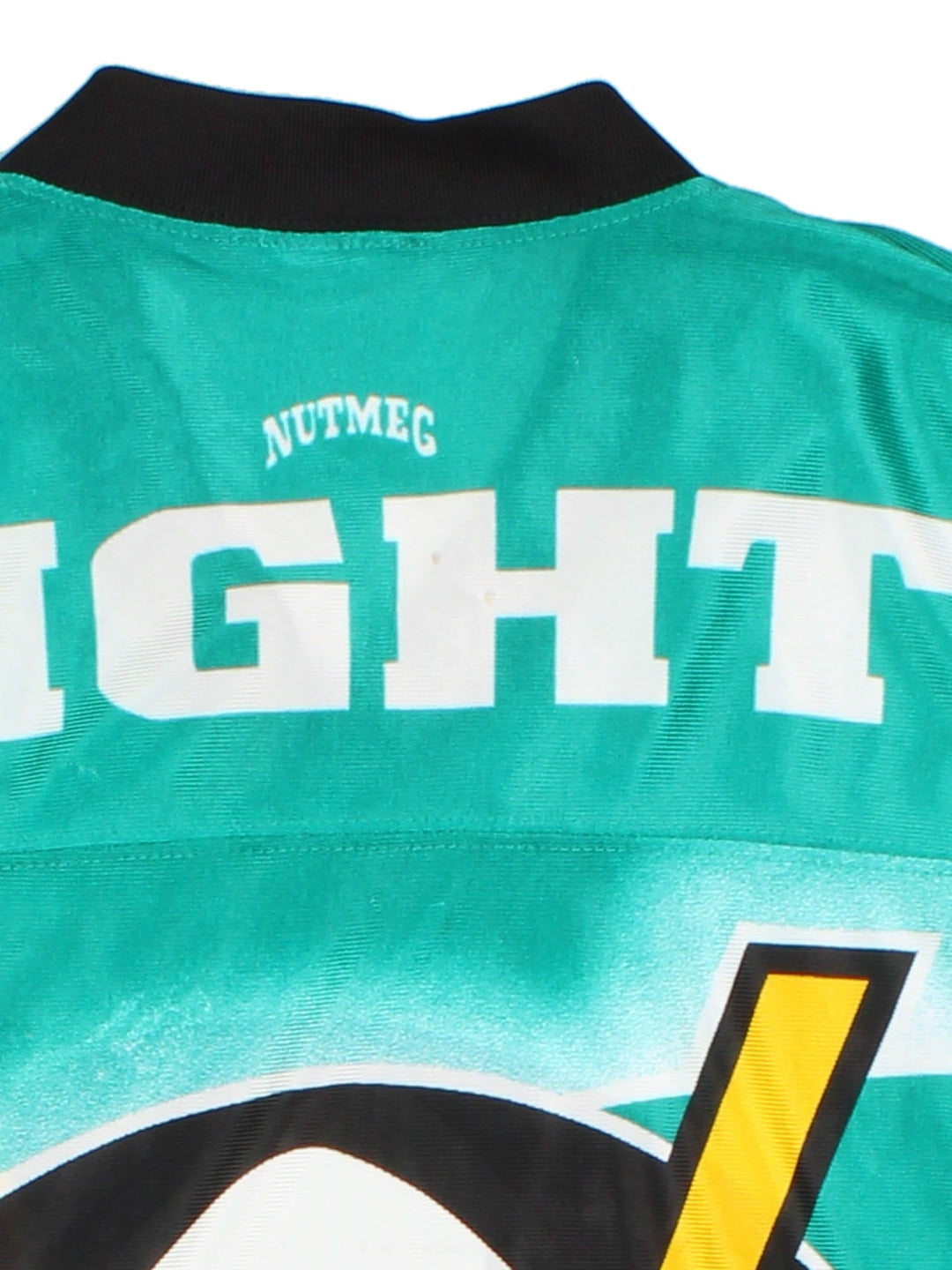 Vintage Nutmeg Mighty Ducks NHL Jersey in the green colourway, features large logo graphic on front and back with smaller logo on sleeves.