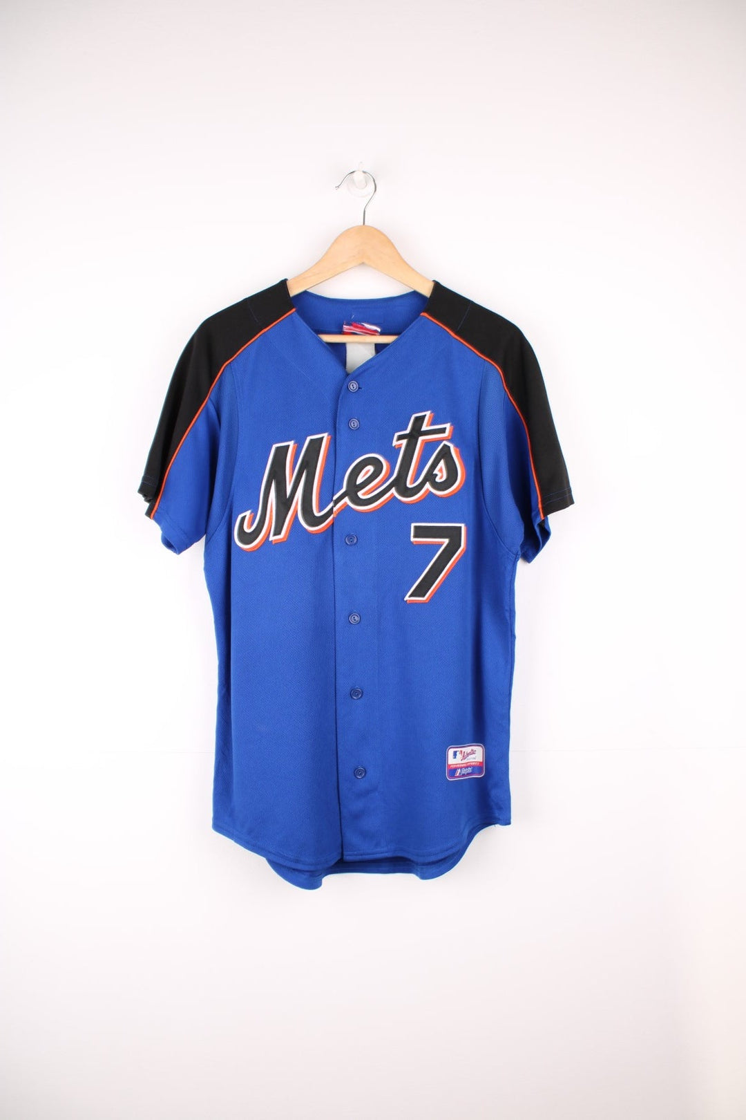 Vintage New York Mets button up MLB Jersey by Majestic in a blue, orange and black colourway.  