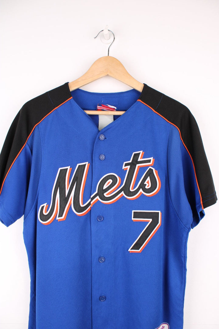 Vintage New York Mets button up MLB Jersey by Majestic in a blue, orange and black colourway.  