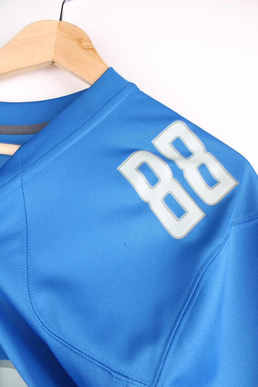 Nike Detroit Lions NFL Hockenson jersey in blue with grey accents, printed logos and 88 on the front and back. 