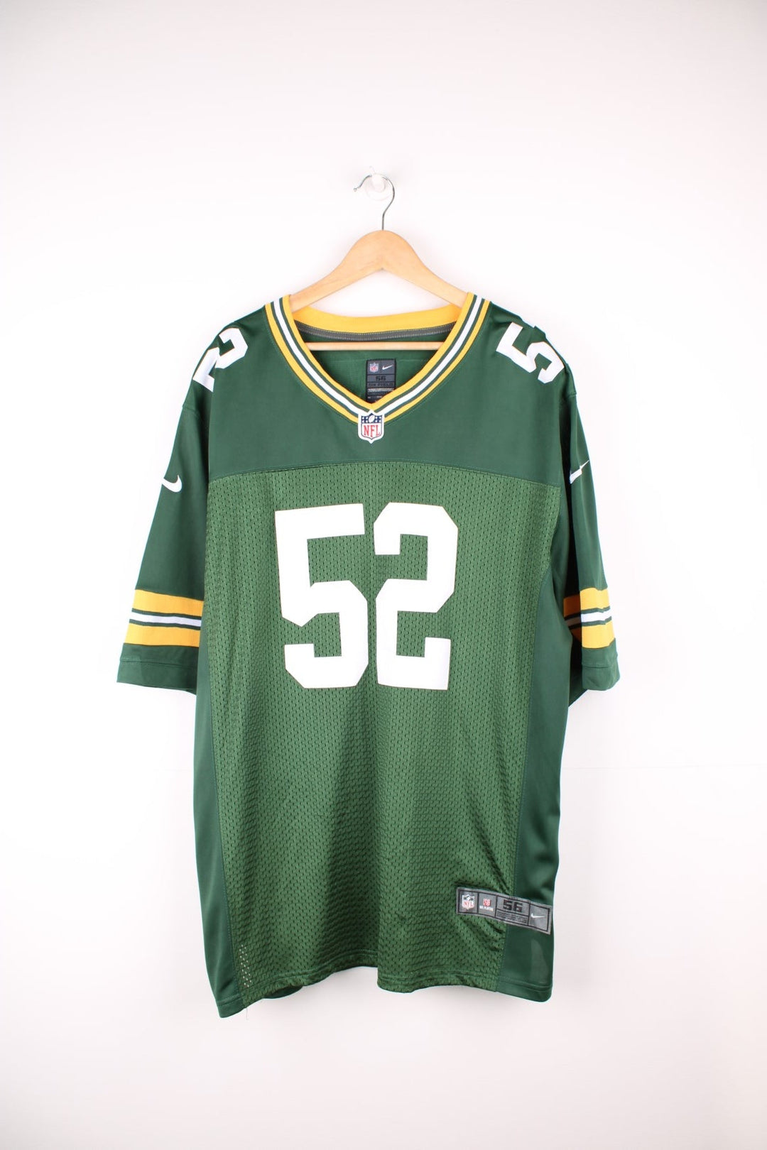 Nike Green Bay Packers, Mathews #52 NFL jersey. Features embroidered 52 on the front, back and sleeves. 