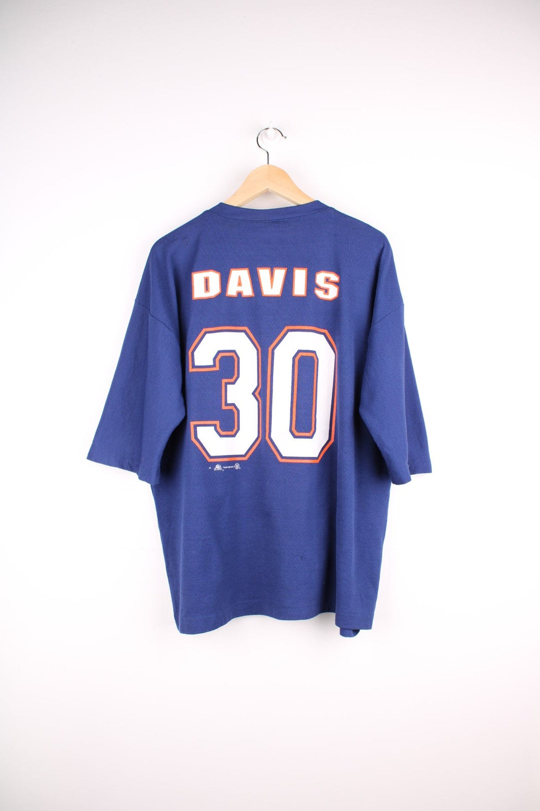 1998 Denver Broncos NFL jersey in blue with logo in orange on the front and no.30 Davis on the back.