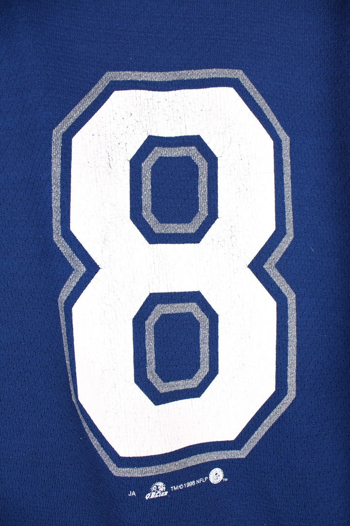 Dallas Cowboys NFL jersey in blue grey accents, logo design on the front, and no.8 Aikman on the back.