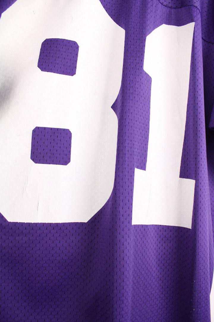  Champion Minnesota Vikings NFL jersey in purple with yellow and white accent stripes, an embroidered logo on the sleeve, and no.81 on the front, back and each sleeve.