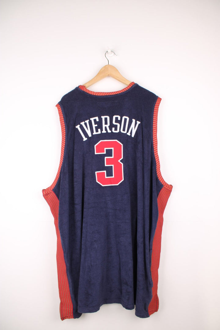 Vintage Nats, Allen Iverson #3 Reebok NBA basketball jersey in a blue and red colourway.