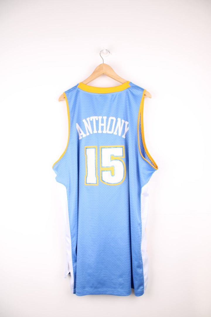 Denver Nuggets, Carmelo Anthony #15, Adidas NBA jersey in a blue, white and yellow colourway.