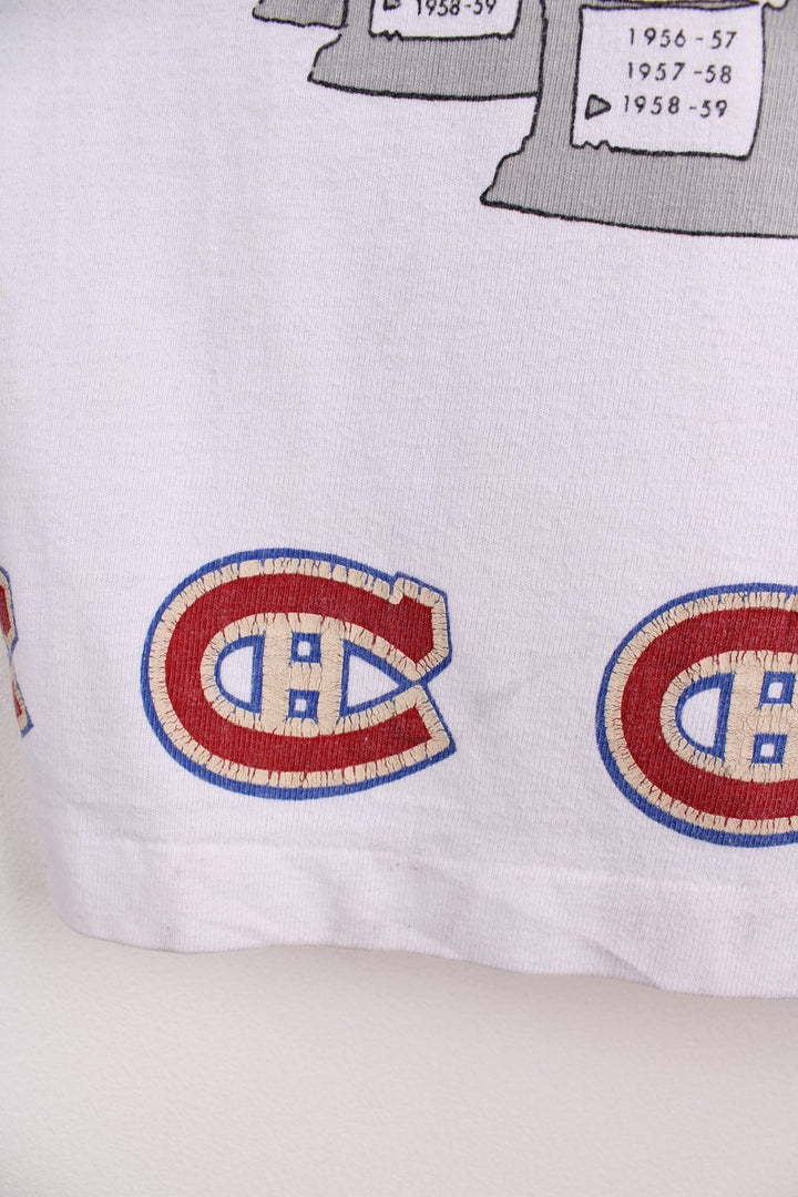 80's Montreal Canadiens Starter Champions Jersey in white with red and blue panels, Champion C logos throughout and trophy graphic on the back.