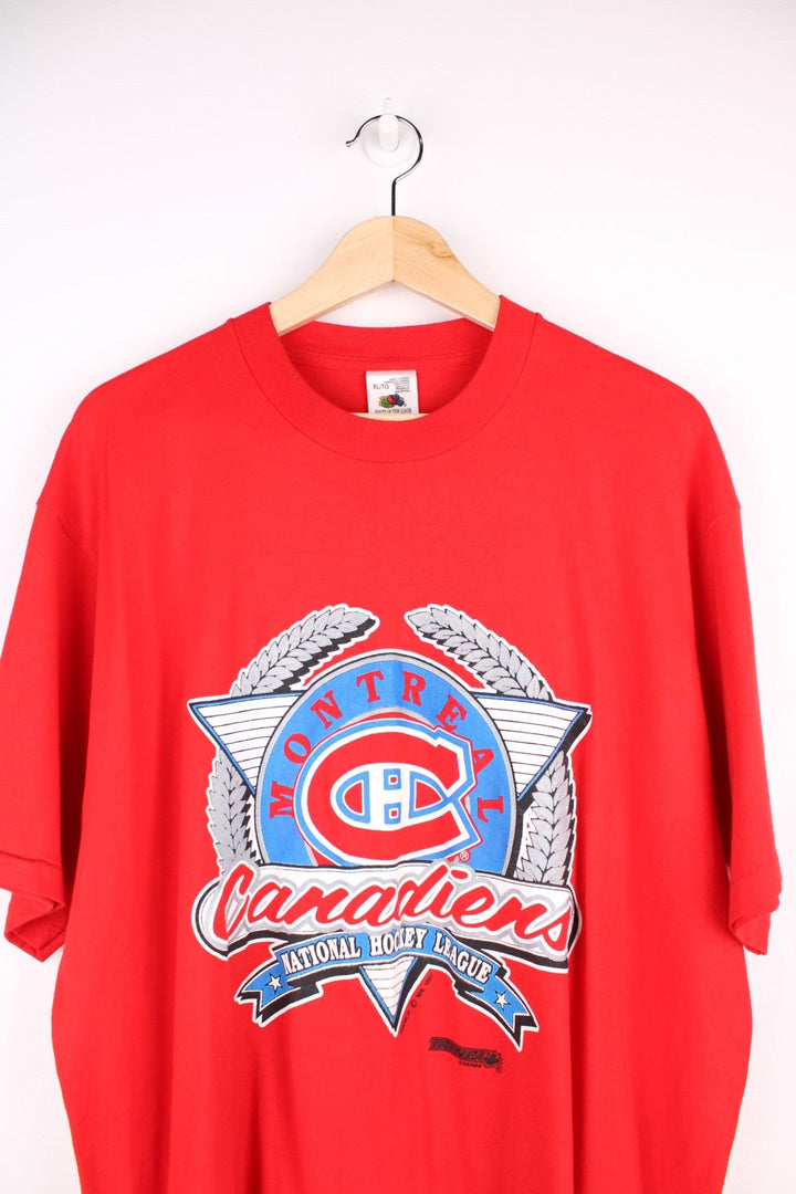 Montreal Canadiens NHL t-shirt by Fruit of the Loom in red with blue and white crest graphic on the front.