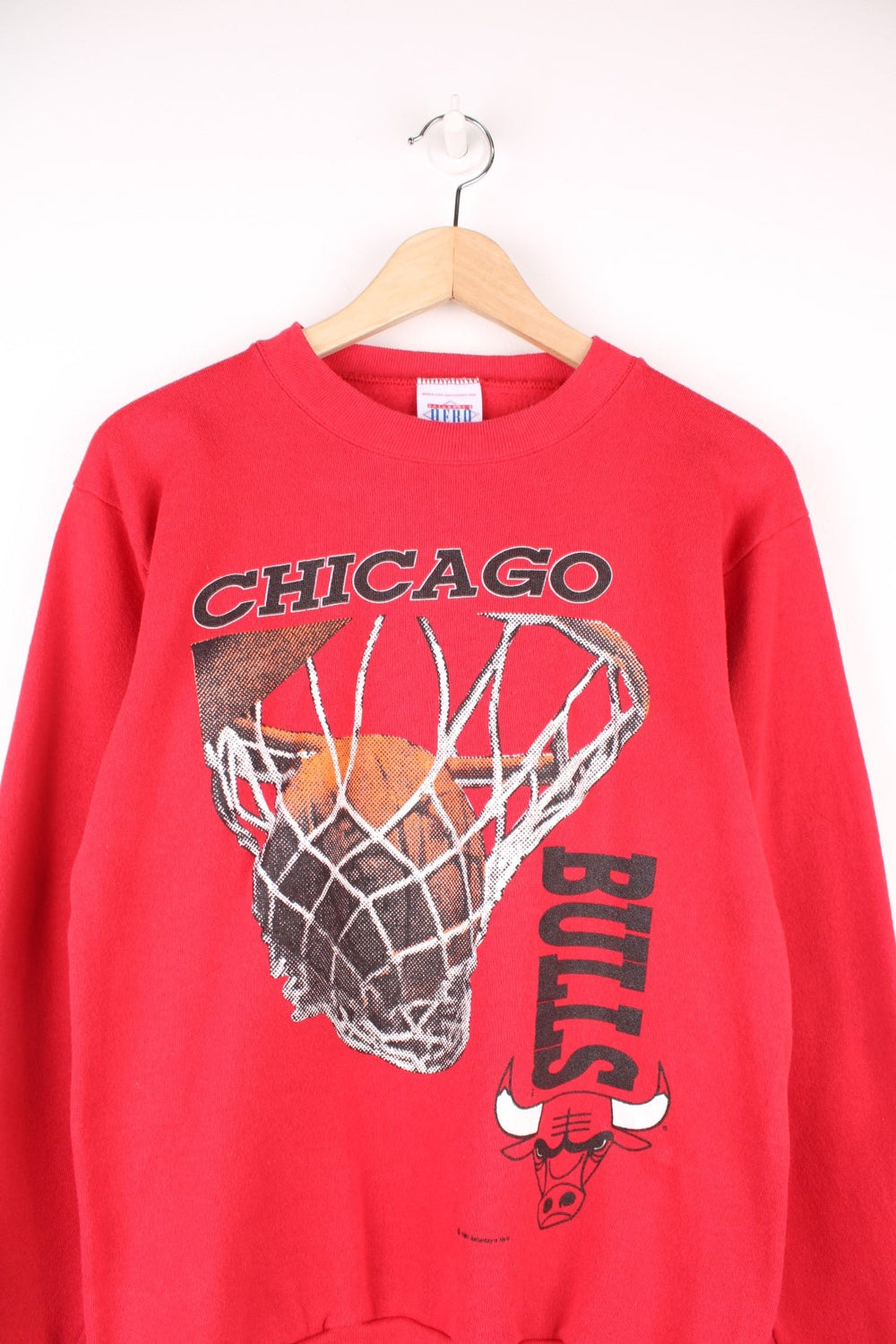 Chicago Bulls sweatshirt in red with large graphic print.