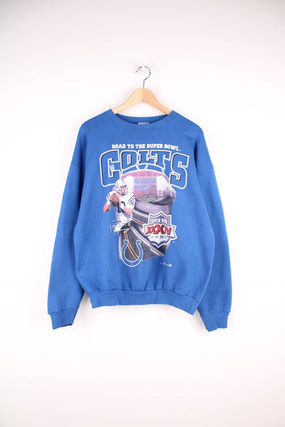 Indianapolis Colts blue crew neck sweatshirt with large graphic print on the front.