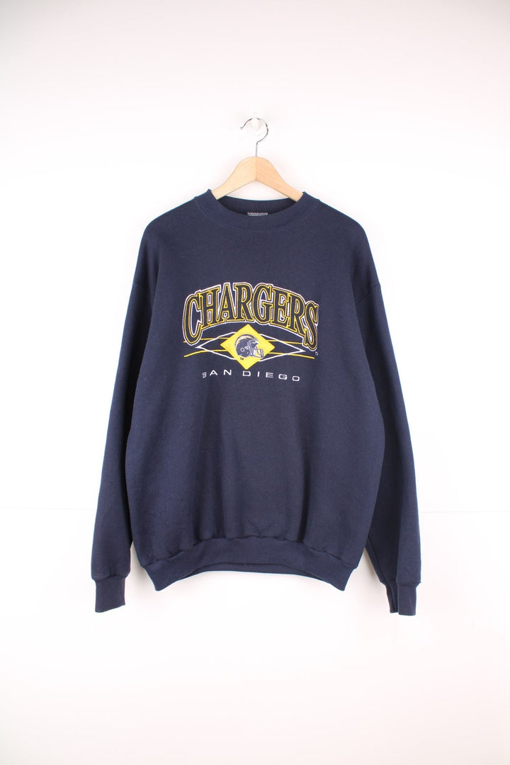 San Diego Chargers crew neck sweatshirt with embroidered logo across the chest.