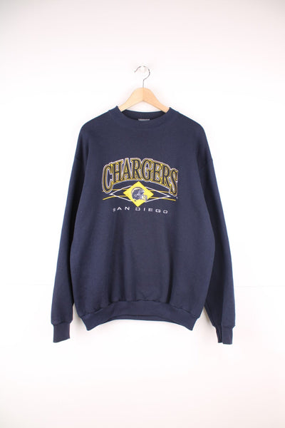 San Diego Chargers crew neck sweatshirt with embroidered logo across the chest.