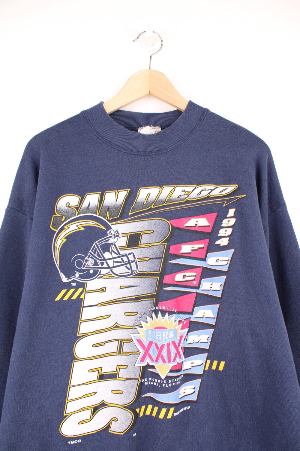 San Diego Chargers crew neck sweatshirt with large graphic print on the front. 