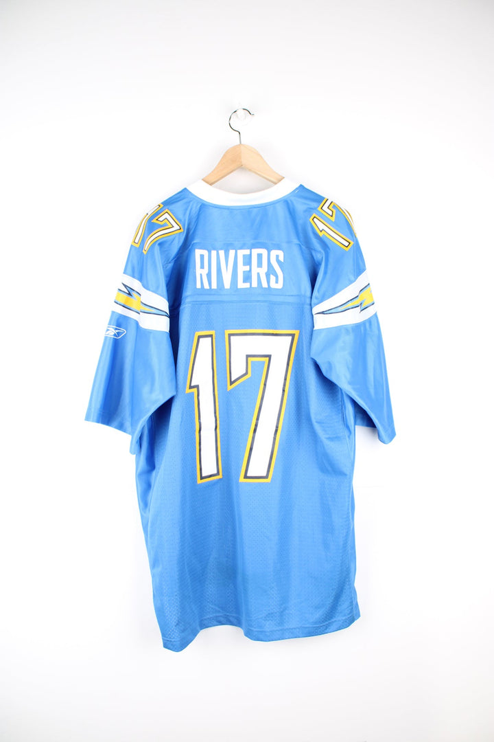 Philip Rivers x Los Angeles Chargers NFL Jersey in blue, by Reebok features embroidered lettering 