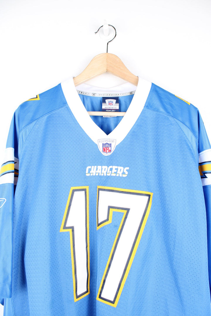 Philip Rivers x Los Angeles Chargers NFL Jersey in blue, by Reebok features embroidered lettering 