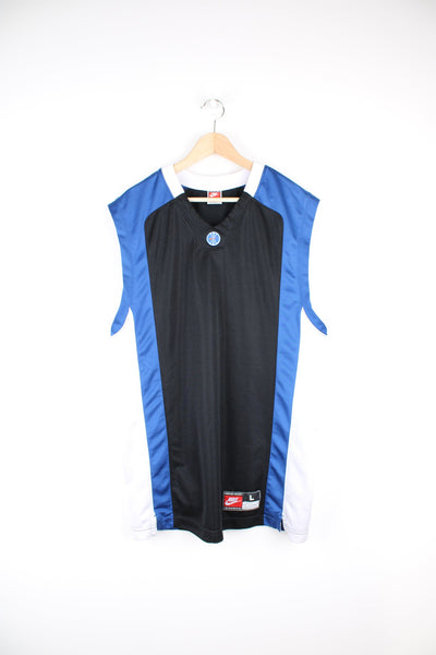 Nike black and blue basketball jersey with embroidered logo in the centre