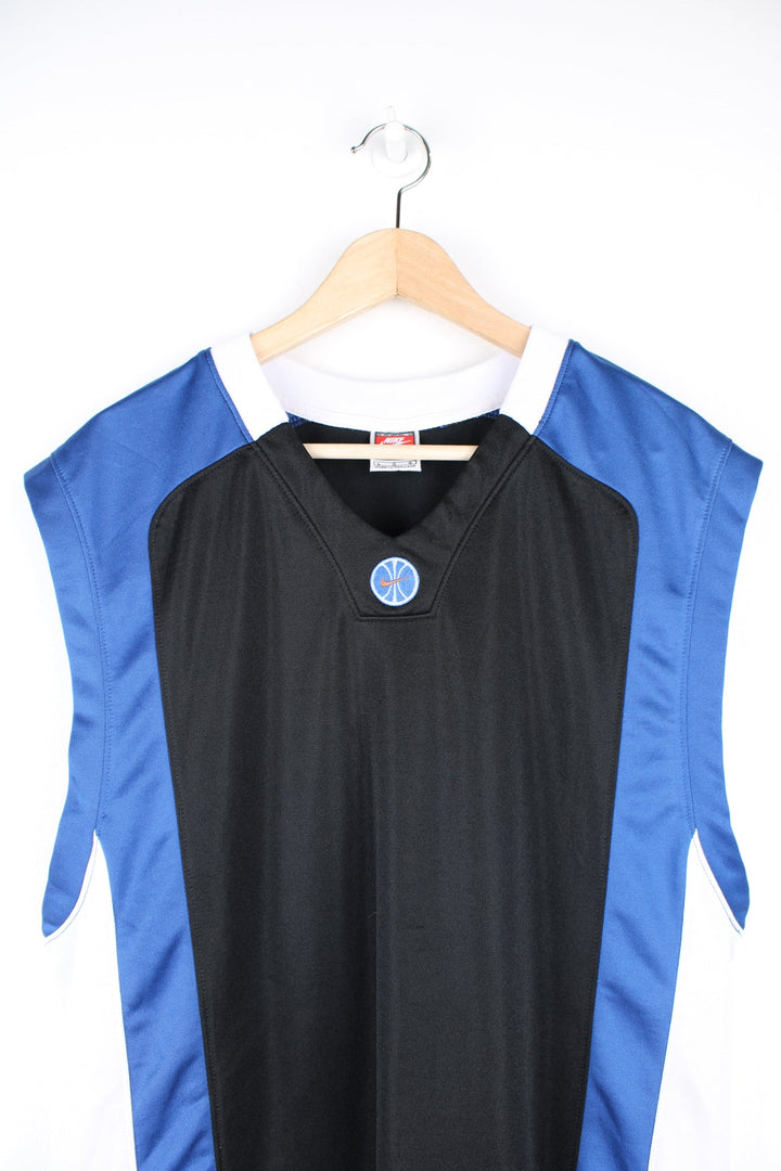 Nike black and blue basketball jersey with embroidered logo in the centre